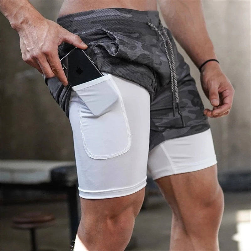 Running Shorts Men 2 In 1 Double-deck Quick Dry GYM Fitness Jogging Workout Pants