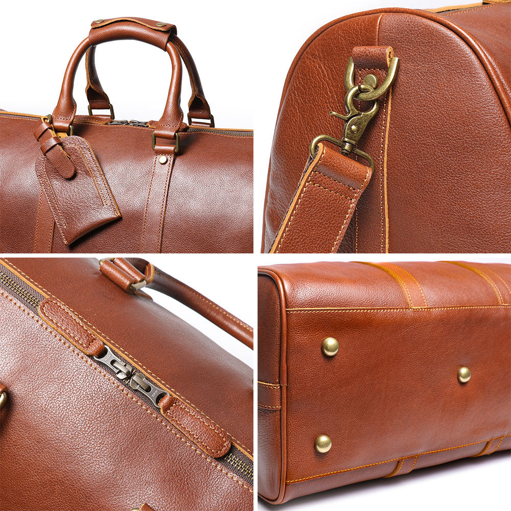 Men's Leather Shoulder Crossbody Luggage Cowhide Gym Bag