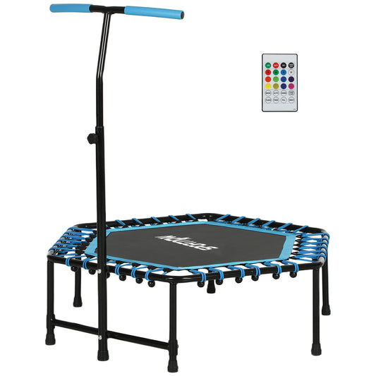 45 Rebounder Trampoline For Adults, Quiet Bungee Rebounder With LED Lights And Adjustable Handle, Blue