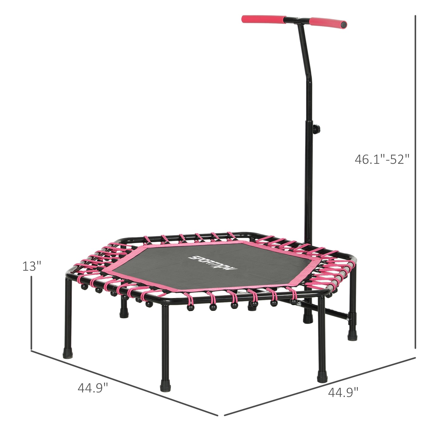 45 Rebounder Trampoline For Adults, Quiet Bungee Rebounder With LED Lights And Adjustable Handle, Pink