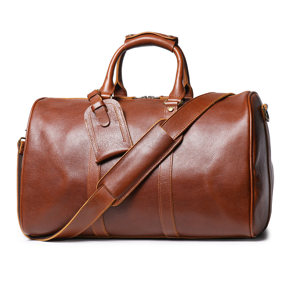 Men's Leather Shoulder Crossbody Luggage Cowhide Gym Bag