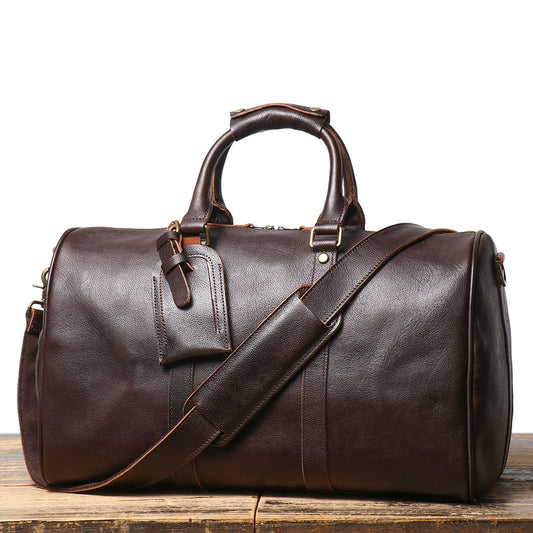 Men's Leather Shoulder Crossbody Luggage Cowhide Gym Bag