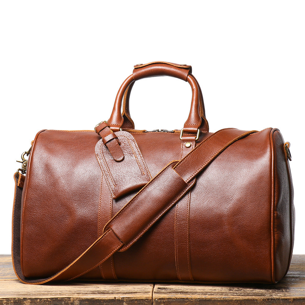 Men's Leather Shoulder Crossbody Luggage Cowhide Gym Bag