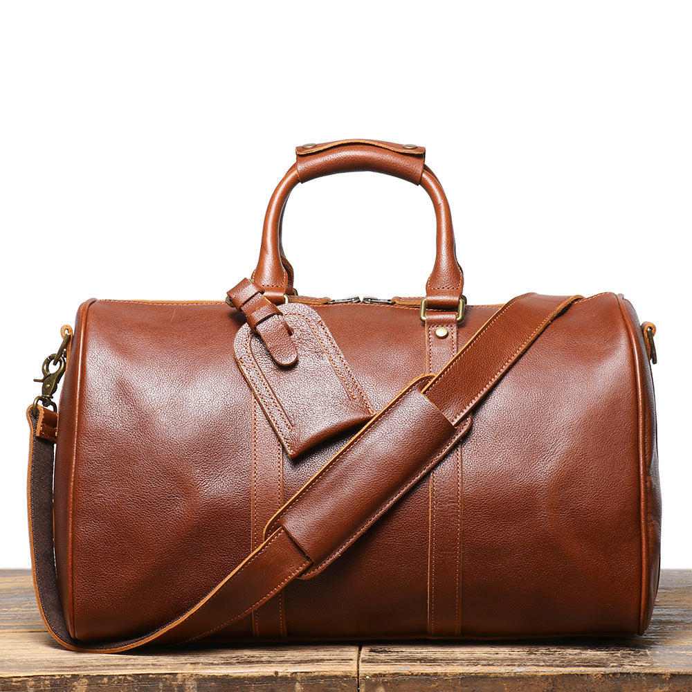 Men's Leather Shoulder Crossbody Luggage Cowhide Gym Bag