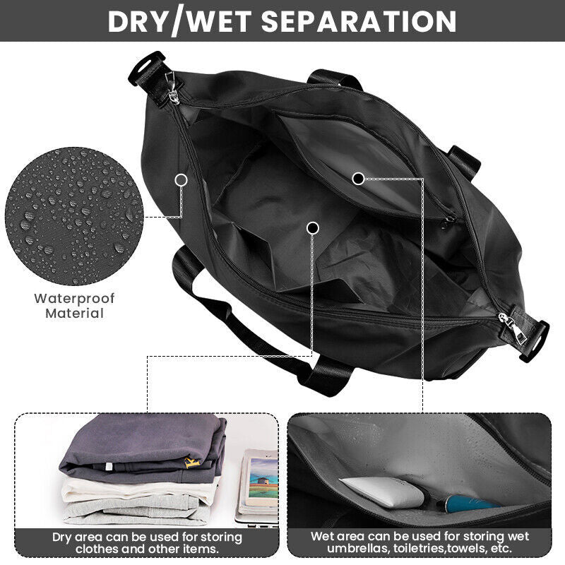 Men Women Gym Duffle Bag Waterproof Large Weekend Travel Sport Holdall Luggage