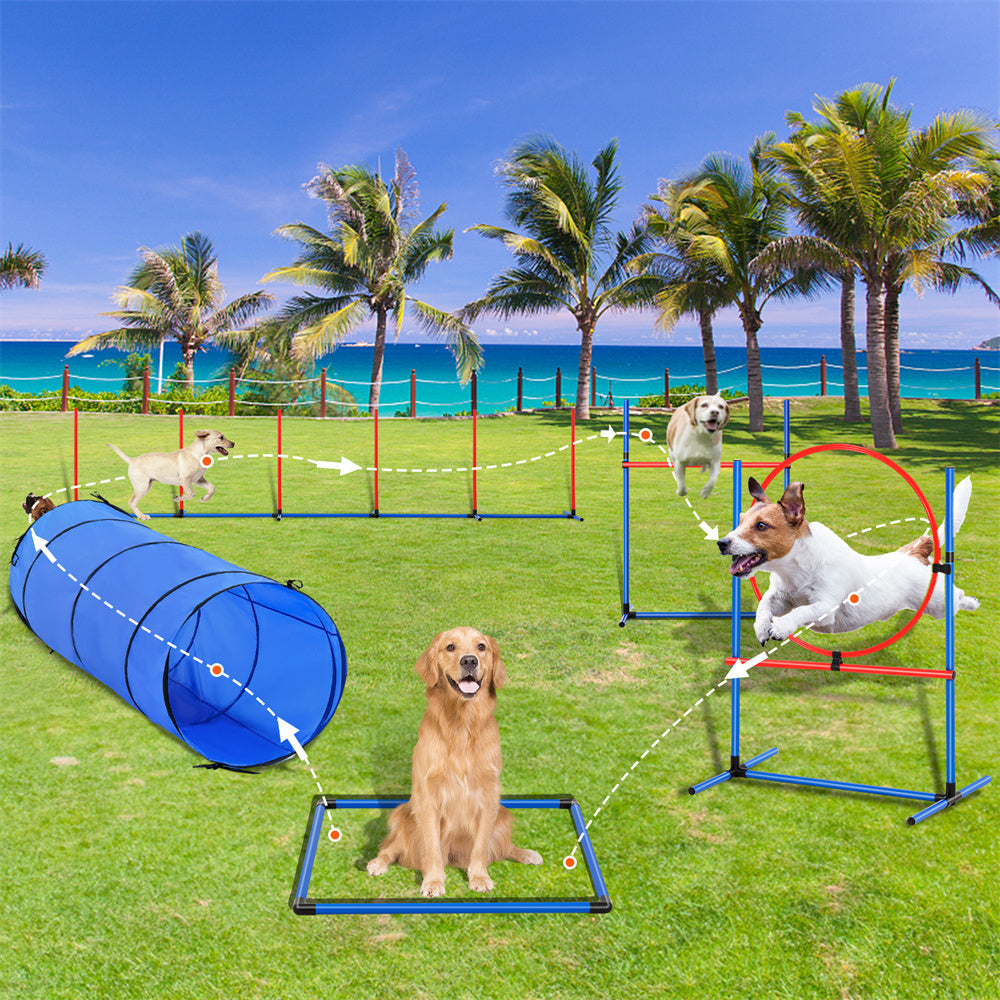 VEVOR Dog Agility Training Equipment 5 PCS Set With Hurdles Tunnel Jum-p Ring