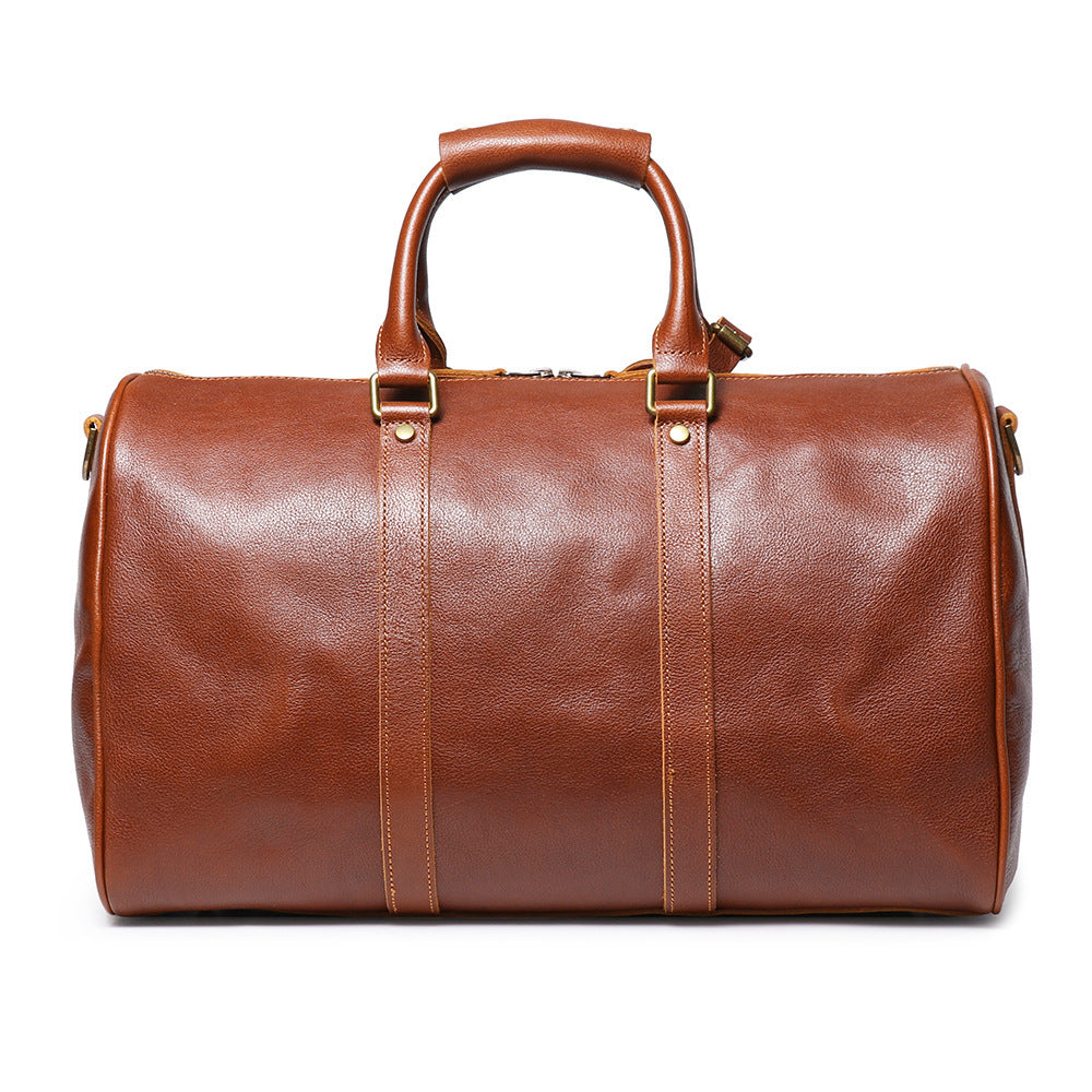 Men's Leather Shoulder Crossbody Luggage Cowhide Gym Bag