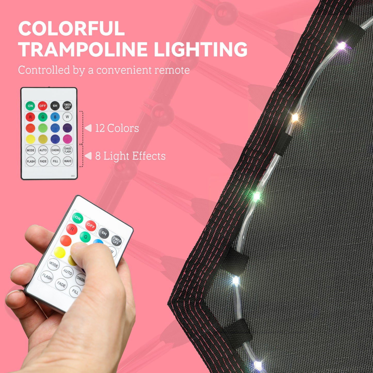 45 Rebounder Trampoline For Adults, Quiet Bungee Rebounder With LED Lights And Adjustable Handle, Pink